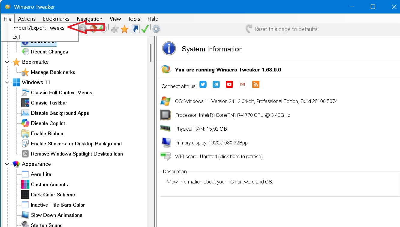 Windows 11 sneller maken, Windows 11 sneller maken met Aero Tweaker